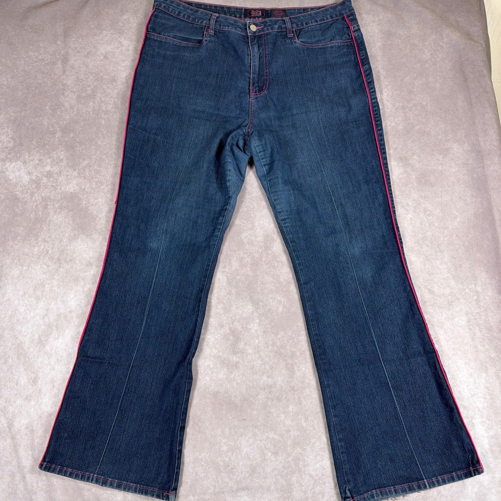 Crest Jeans Flare Leg Pink Contrast Stitch Embroidered Pockets 17/18 Blue Denim